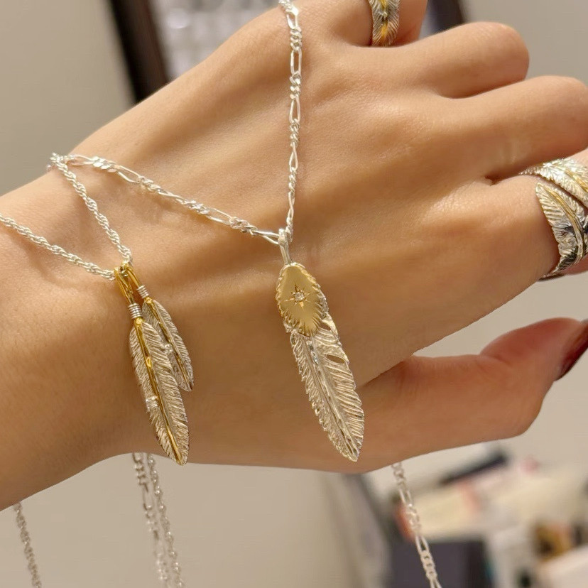 九nine 日系小众925银羽毛项链中性复古嘻哈情侣款个性百搭银吊坠