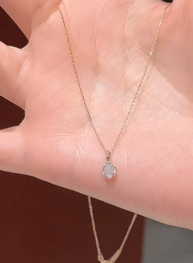 回馈款 日系轻奢小众精致镶钻天然海蓝宝925银镀金项链锁骨链礼物