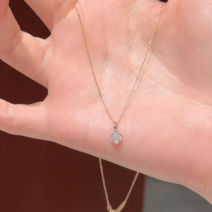 回馈款 日系轻奢小众精致镶钻天然海蓝宝925银镀金项链锁骨链礼物