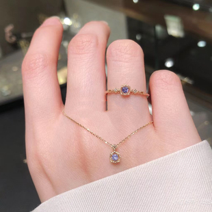 回馈款 香气复古天然坦桑石戒指方形镶钻戒耳钉项链 鸢尾花