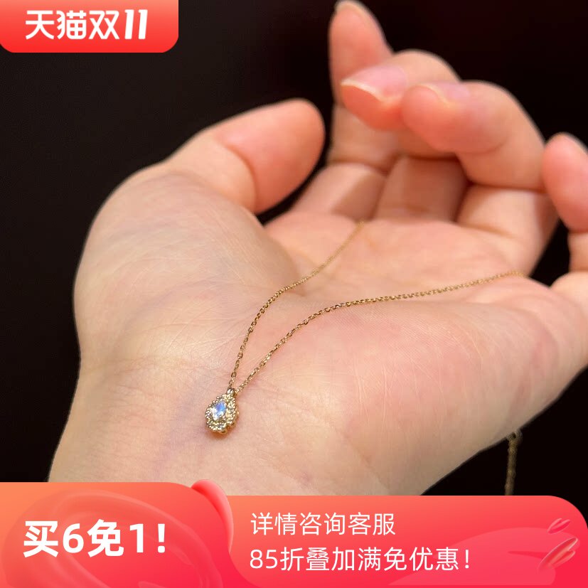 回馈款 日系同款天然月光石水滴吊坠闪钻项链女925纯银轻奢锁骨链