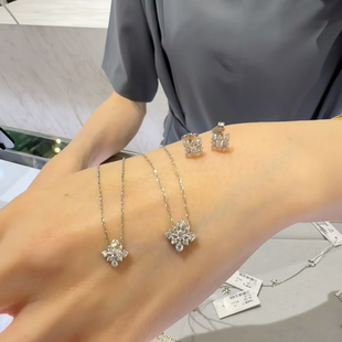 回馈款 冰凌花雪花项链耳钉s925银镀金礼物女满钻闪烁 日系Star同款