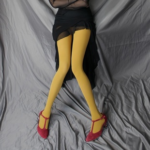 姜黄色加长连裤袜拿坡里黄色加肥加裆打底袜加肥加宽大码加档丝袜