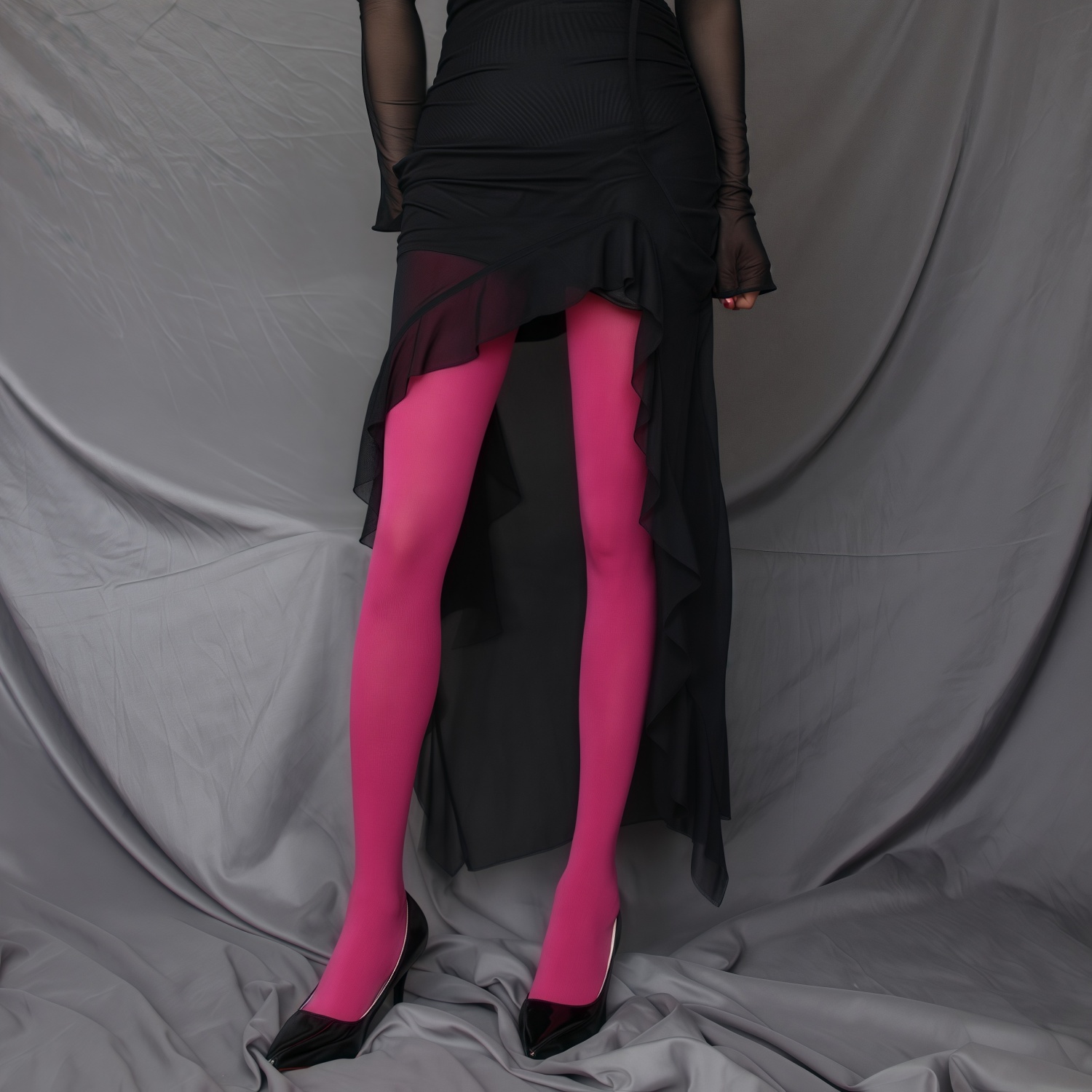 深玫红色加长大码天鹅绒连裤袜