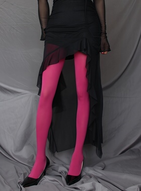 玫红色加长大码连裤袜深玫瑰红色高弹力哑光天鹅绒打底袜彩色丝袜