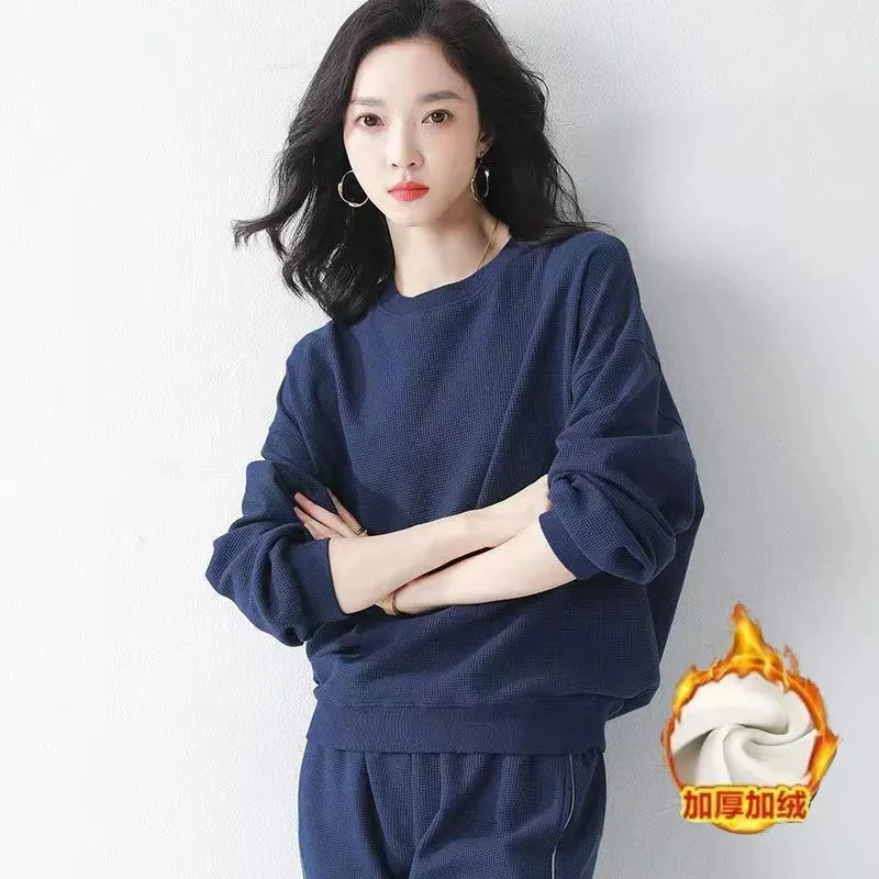 秋冬季运动套装女秋冬季新款时尚保暖舒绒长袖休闲卫衣两件套套装