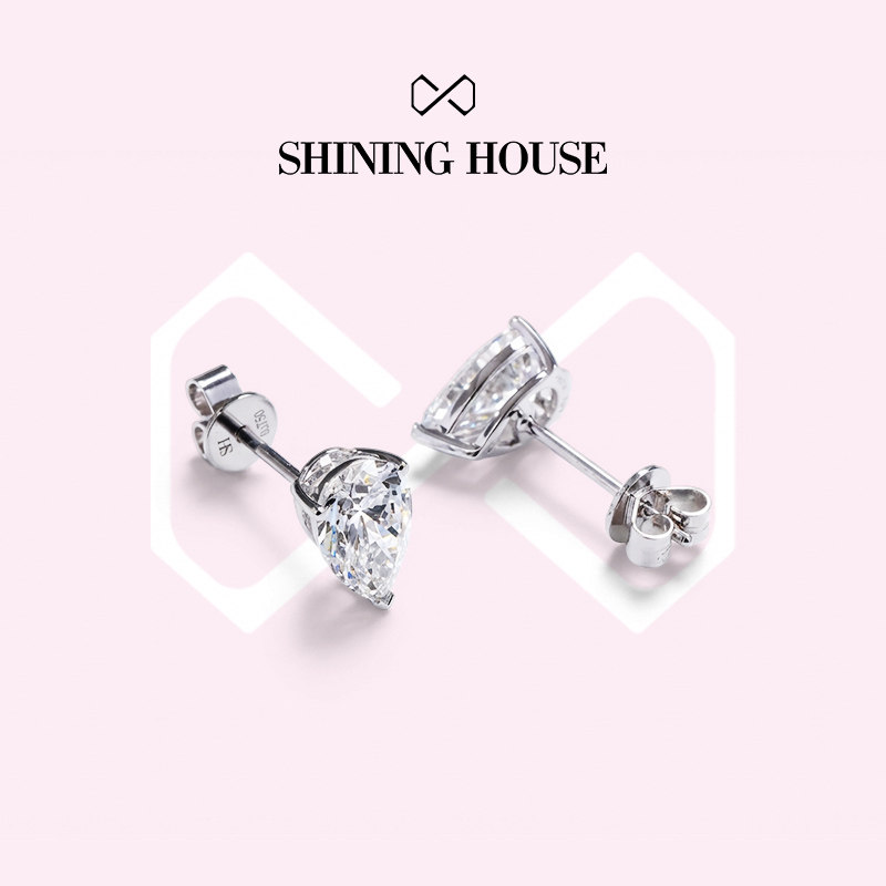 【培育】Shining House18k金钻石耳钉一克拉水滴形人工培育钻耳环