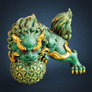 国潮创意狴犴绣球滚滚家居青砂石瑞兽茶宠办公室客厅家用动物摆件