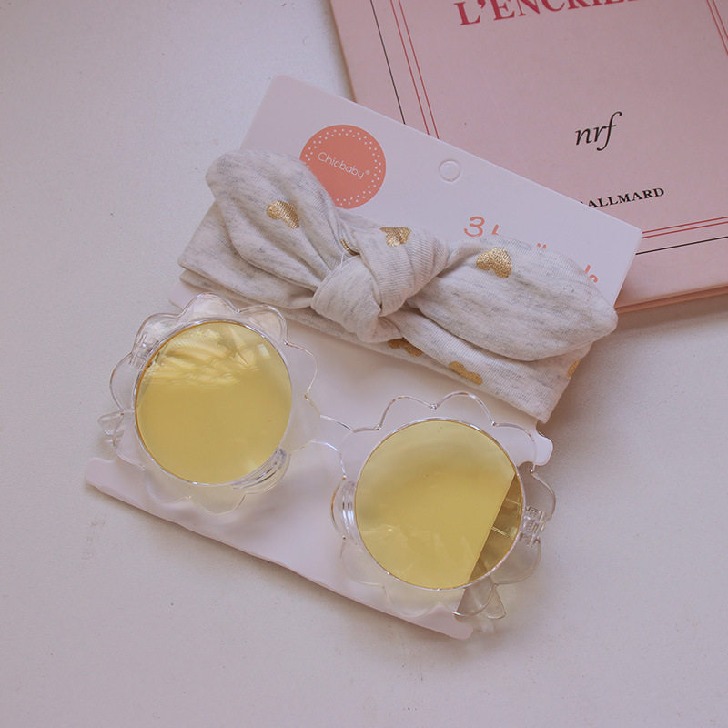 儿童太阳镜头带组合套装宝宝卡通玩具太阳花遮阳眼镜纯色镂空发带