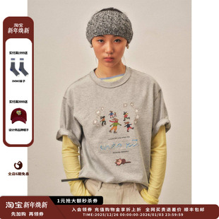 xii 设计师品牌shao 25AW滑冰小兔与打盹小猫印花T恤JULY 现货