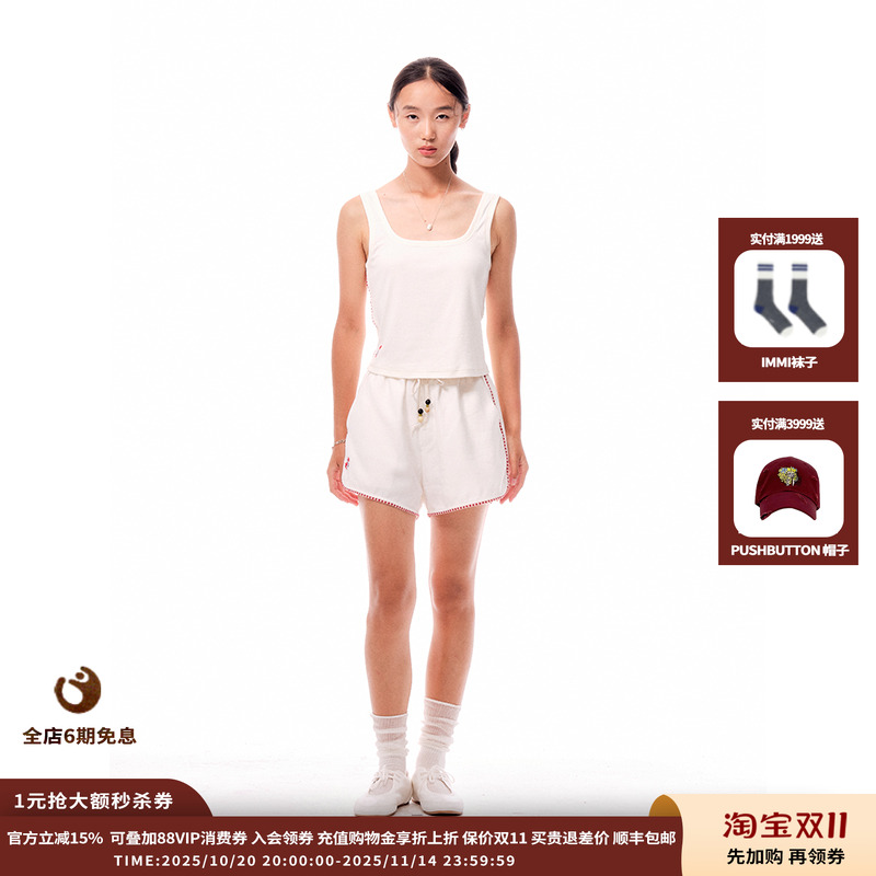 新品手工刺绣镶条背心上衣