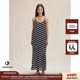设计师品牌WHM 现货 25SS条纹宽松亮缎吊带图案连衣裙长裙JULY