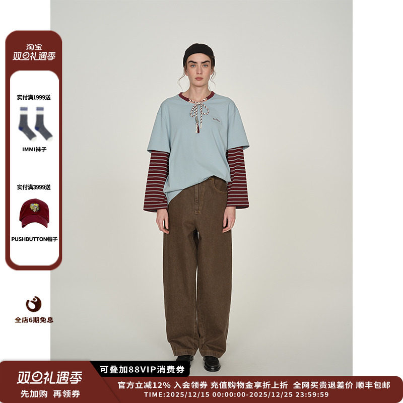 【现货】设计师品牌ICE DUST 25PF假两件条纹绳带长袖T恤JULY