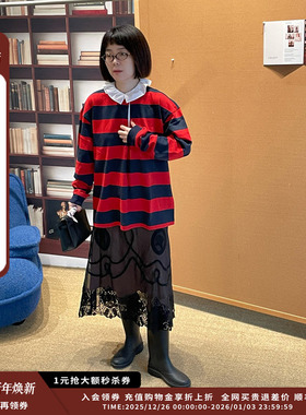 【现货】设计师品牌PUSHBUTTON 25AW蕾丝镶边混搭裙JULY