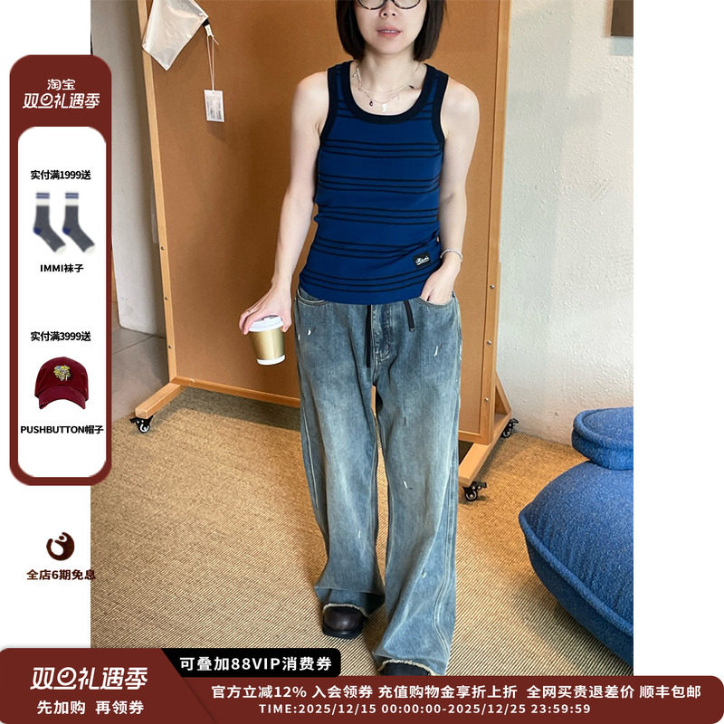 25AW蓝色做旧水洗牛仔长裤JULY