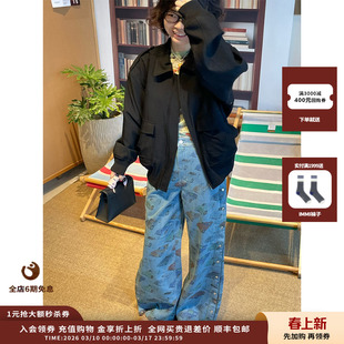 【现货】品牌 Short Sentence 26SS汽车印花侧开口宽松牛仔裤