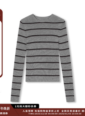 【现货】设计师品牌 CONCISE-WHITE 简白25AW 卷边圆领条纹打底