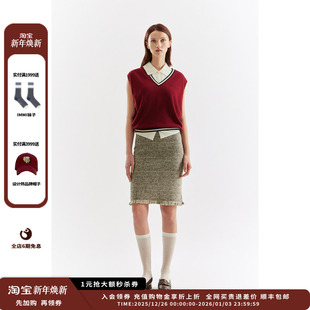 Collection 设计师品牌Crush 25AW复古格纹流苏半裙JULY 现货