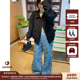 【现货】品牌 Short Sentence 26SS汽车印花侧开口宽松牛仔裤