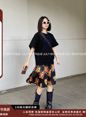 【设计师品牌 PEPPERMIER】经典款花花缎面百褶半身裙JULY