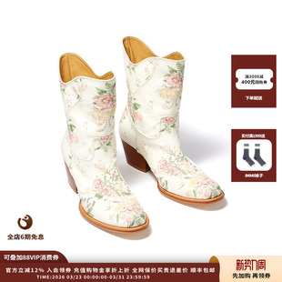 26PS 设计师品牌OPEN 花卉西部中筒靴 现货