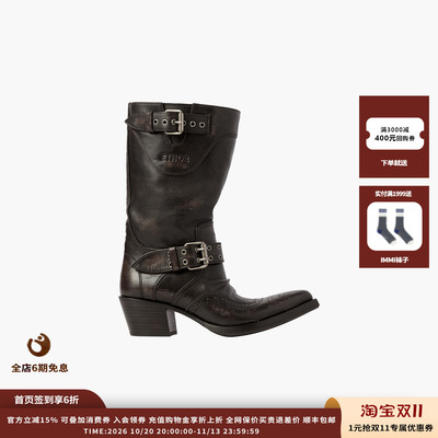 ETHOR26AW雕花做旧牛仔短靴