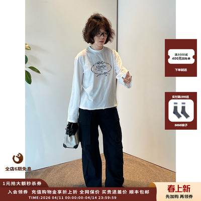 ETHOR绳结印花logo烫钻长袖T恤