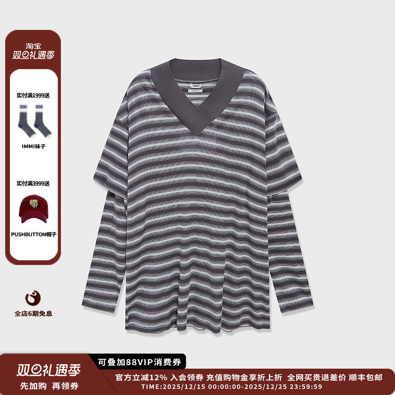 【现货】设计师品牌IMMI 25PF条纹罗纹领假两件长袖MWEFWJLT0296X