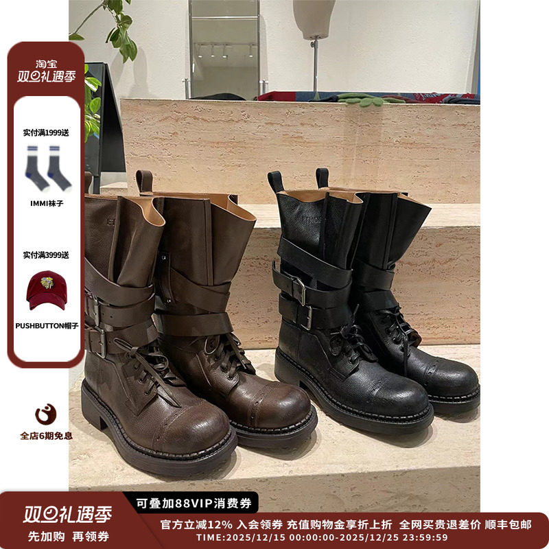 百搭多色牛皮扣袢机车靴