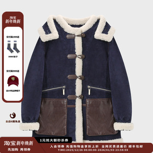 25AW绒面皮拼羊羔毛连帽羽绒大衣MWEFWFCO1091X 品牌IMMI 现货