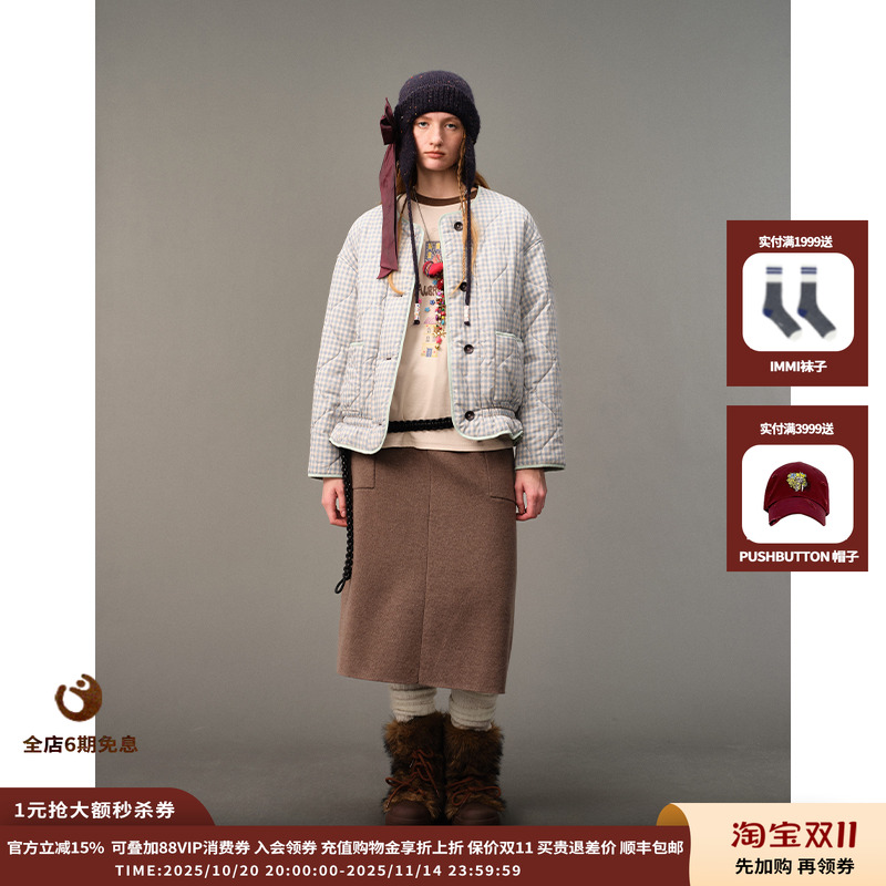【现货】设计师品牌AUBRUINO 25AW 细格纹圆领棉服JULY
