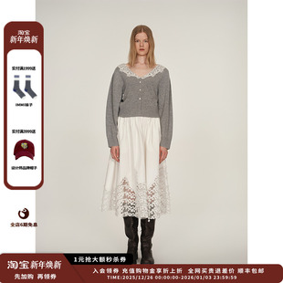 DUST 设计师品牌ICE 25PF镂空绣花拼接长半裙JULY 现货