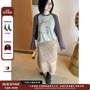 25AW格纹蕾丝双层半裙JULY 设计师品牌AUBRUINO 现货