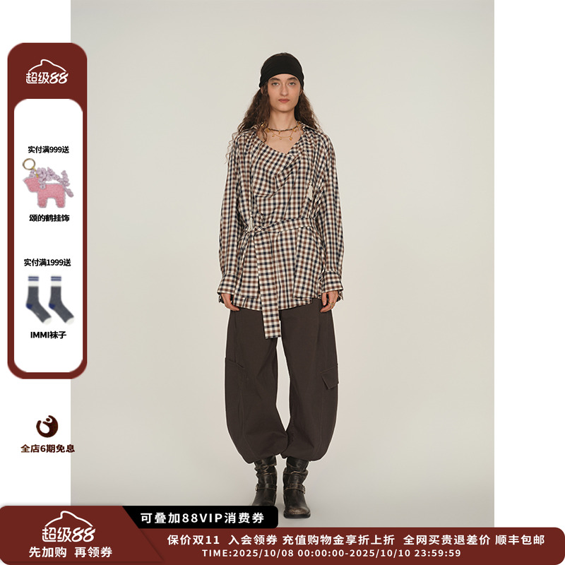 【现货】设计师品牌ICE DUST 25PF荡领飘带格纹衬衫JULY