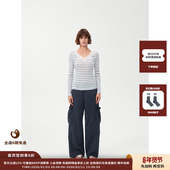 现货 设计师品牌 UHOOWU 26SS条纹蕾丝长袖 上衣JULY