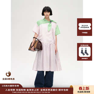 【现货】设计师品牌Short Sentence 26SS 领口系带拼色衬衫连衣裙