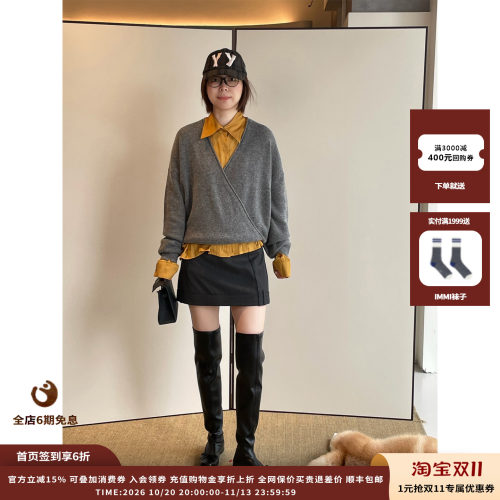 OPENYY羊毛交叉裹身针织衫