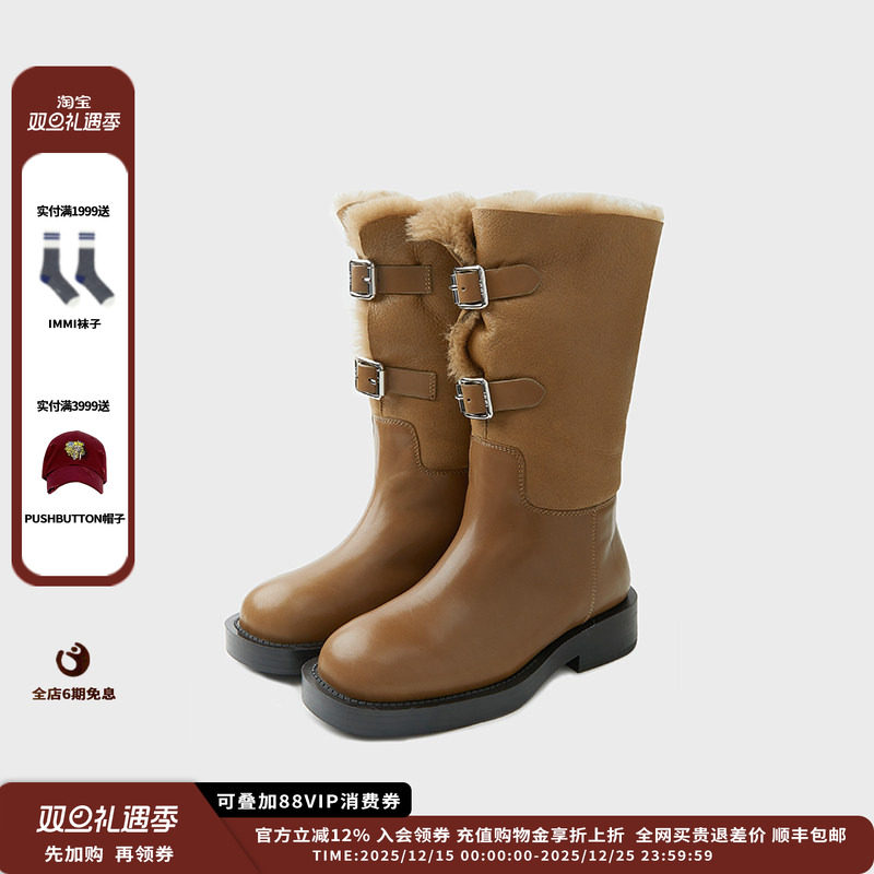 25AW女式皮毛一体双袢中筒靴