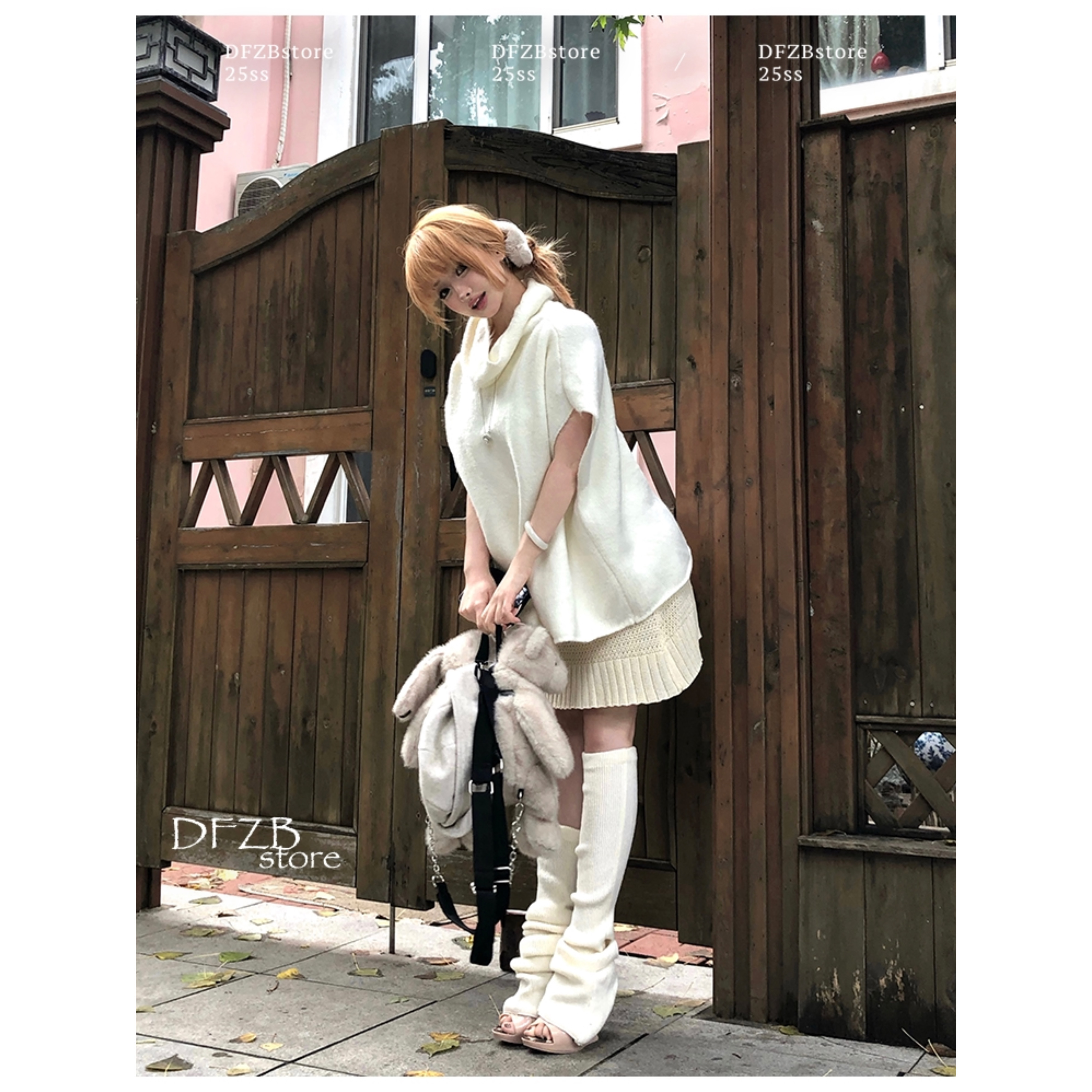 DFZBstore 奶香绒兔~日系元气蛋糕领叠穿斗篷&法式荷叶边针织裙