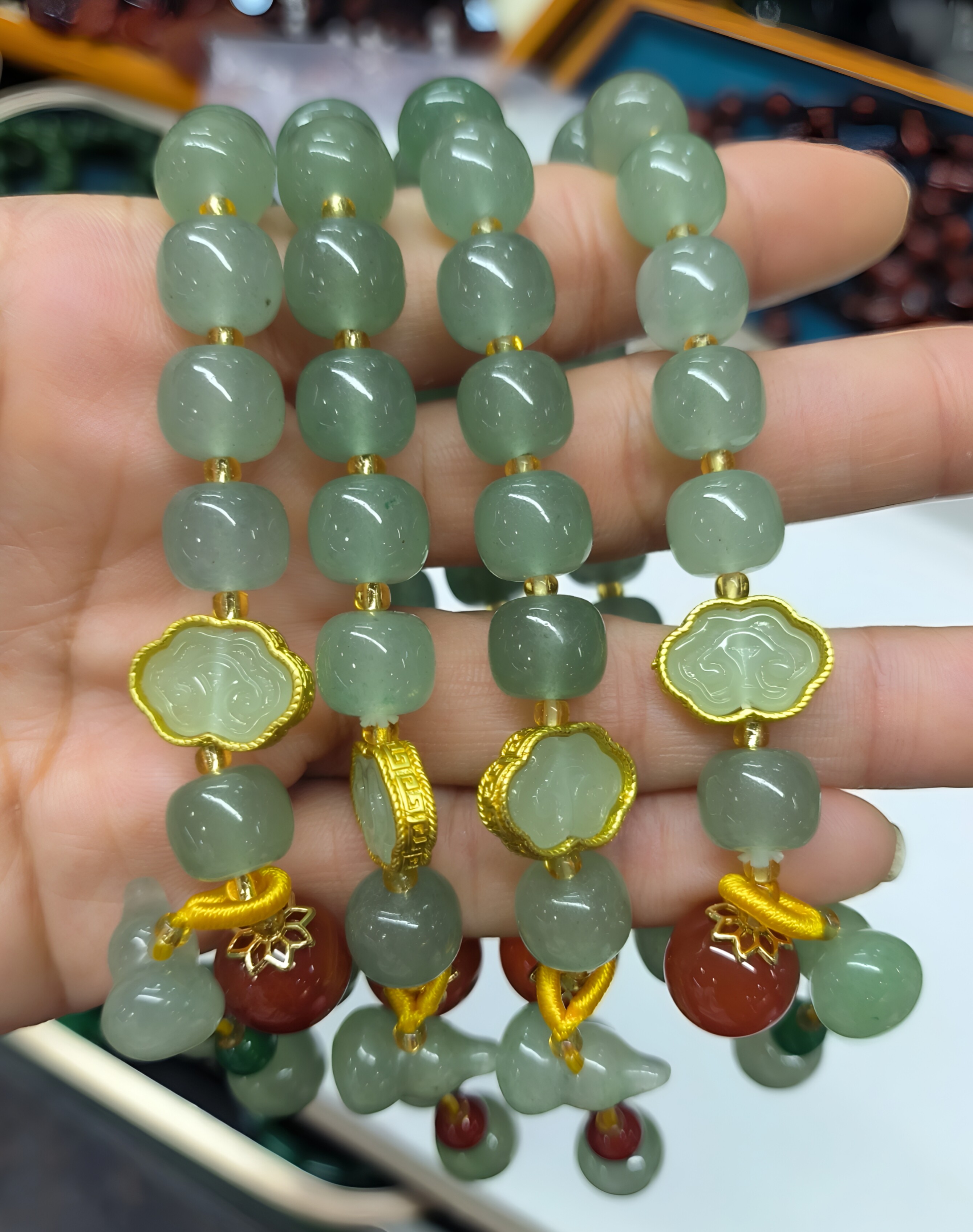 天然东陵玉手串祥云饰品桶珠玉石平安扣如意手链闺蜜老型珠