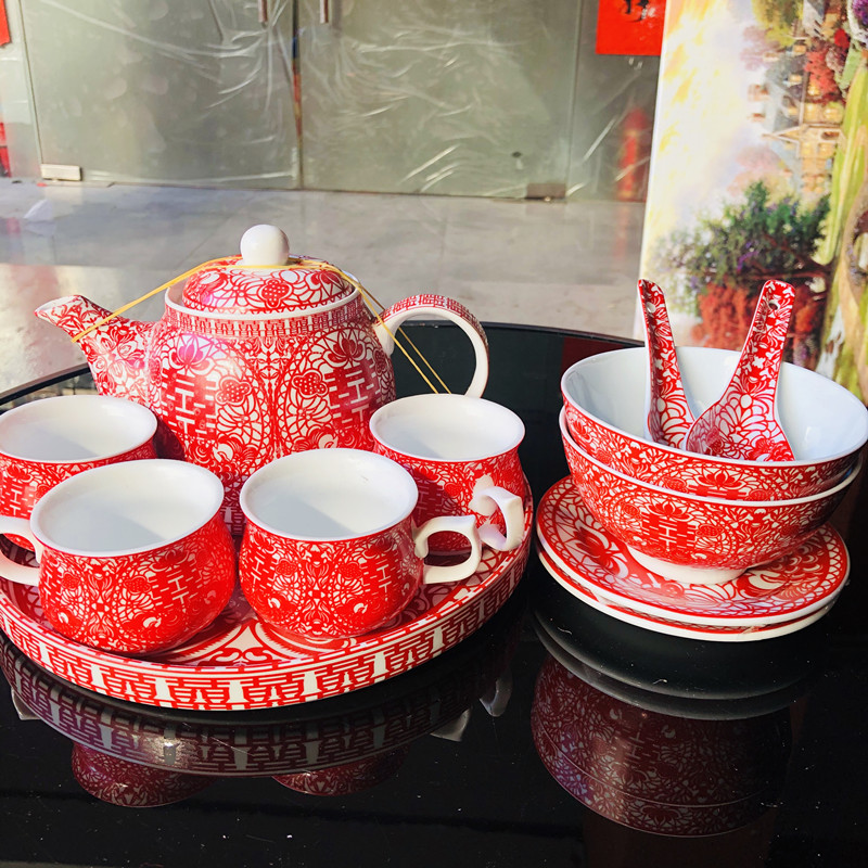 结婚敬茶杯套装传统茶具用品上头