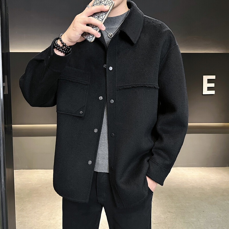 店主风混色长毛毛呢衬衫青年秋冬装外套大衣 D203-68309P335控599