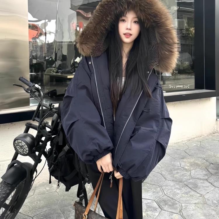 羽绒棉服女2025冬季新款大毛领复古加厚派克服棉袄外套小个子棉衣