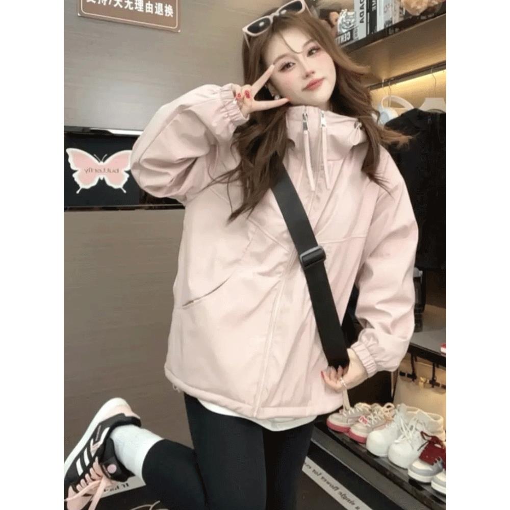 短连帽加厚天鹅绒双拉炼女子秋冬新款小休闲百搭棉质上衣