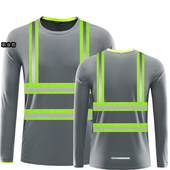 速干方格圆领建筑施工道路环卫安全服工地服长袖 反光衣现货T恤