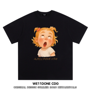 t恤 潮牌WELLDONE卡通女孩印花重磅宽松纯棉短袖 WE11DONE CDG美式