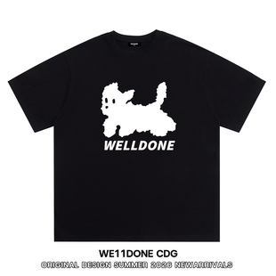 T恤男女 潮牌WELLDONE小狗印花重磅宽松纯棉短袖 WE11DONE CDG美式