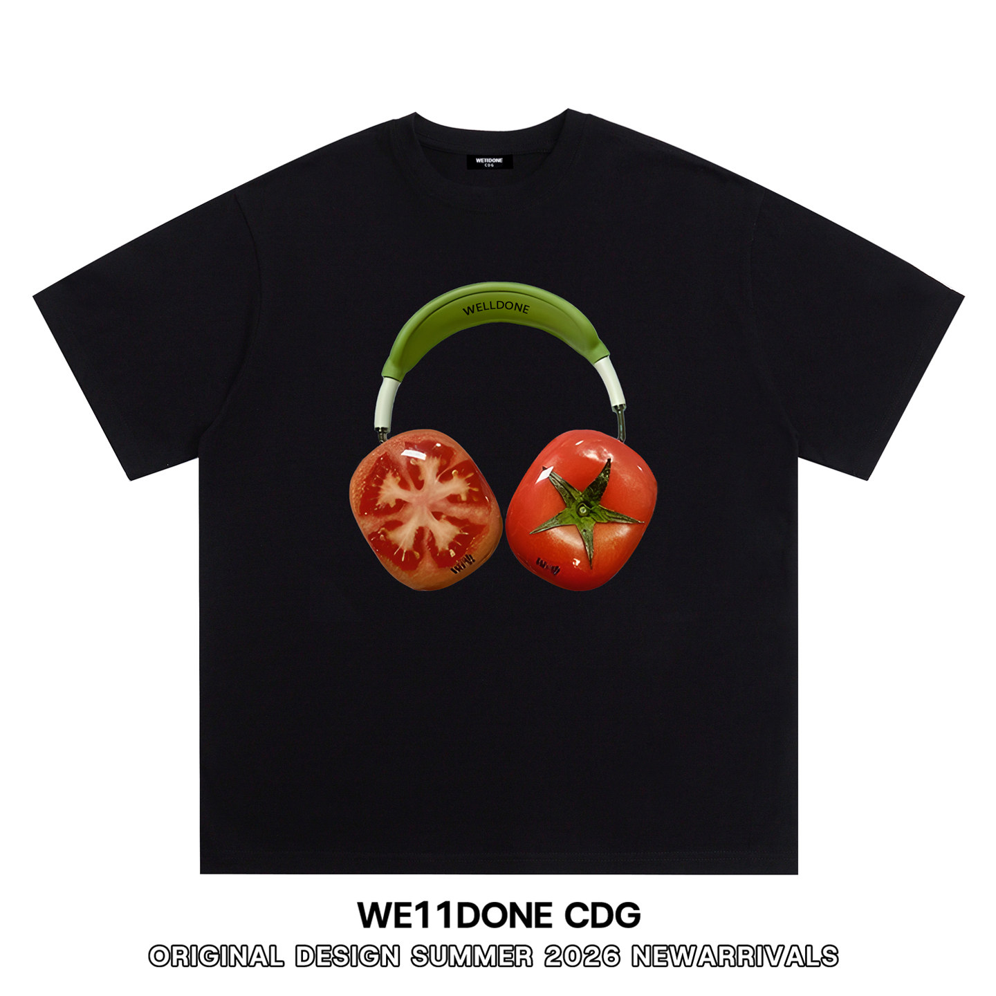 WE11DONE CDG美式潮牌WELLDONE番茄耳机印花重磅宽松纯棉短袖T恤