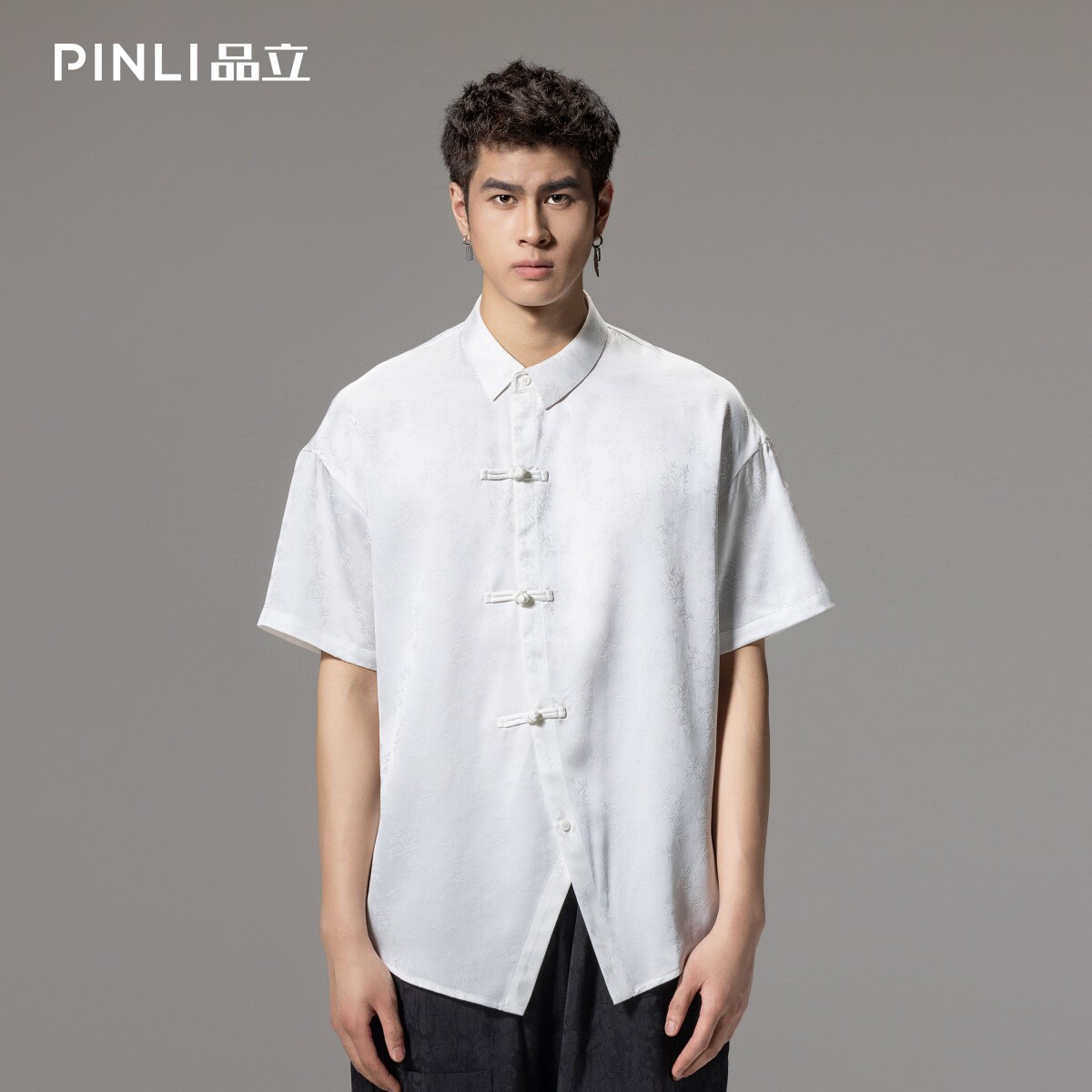 PINLI品立新中式盘扣提花男衬衫图片