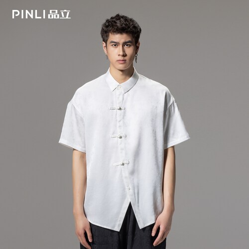 PINLI品立新中式盘扣提花男衬衫
